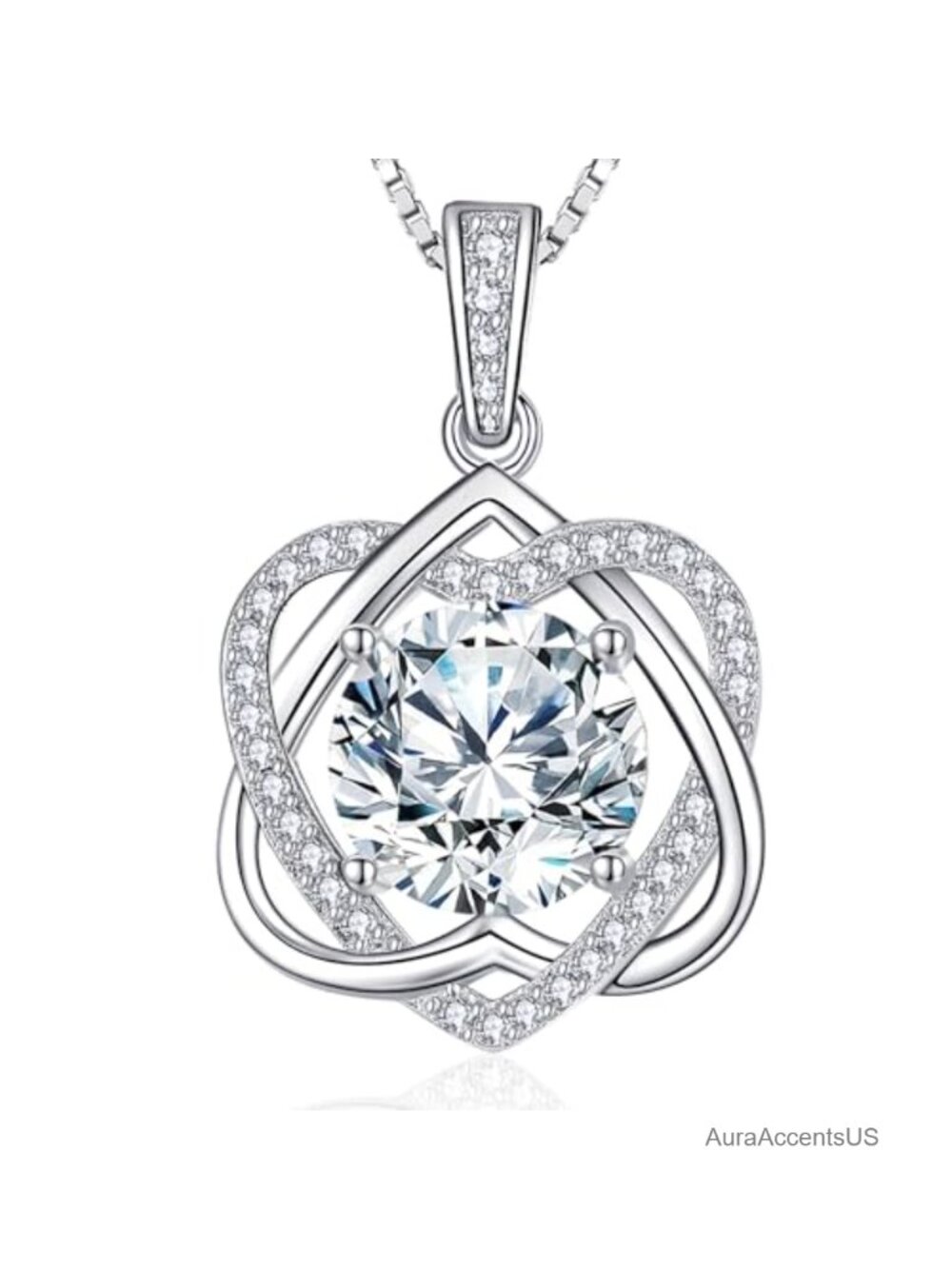 Moissanite Heart Pendant Necklace 925 Sterling Silver 18k White Gold